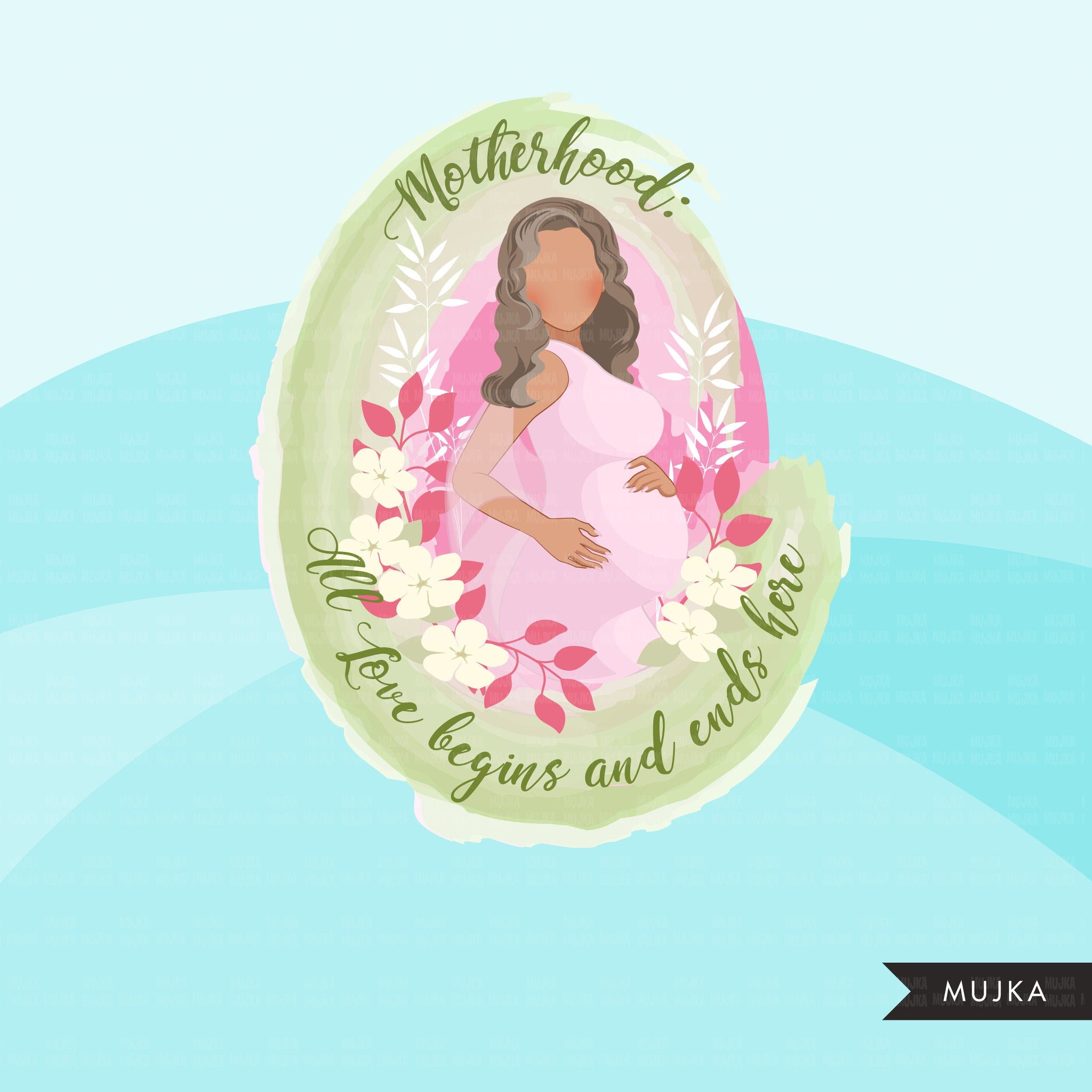 Mothers Day clipart, mother's day sublimation designs digital download, baby shower favors, wall art, pregnant Latino woman png