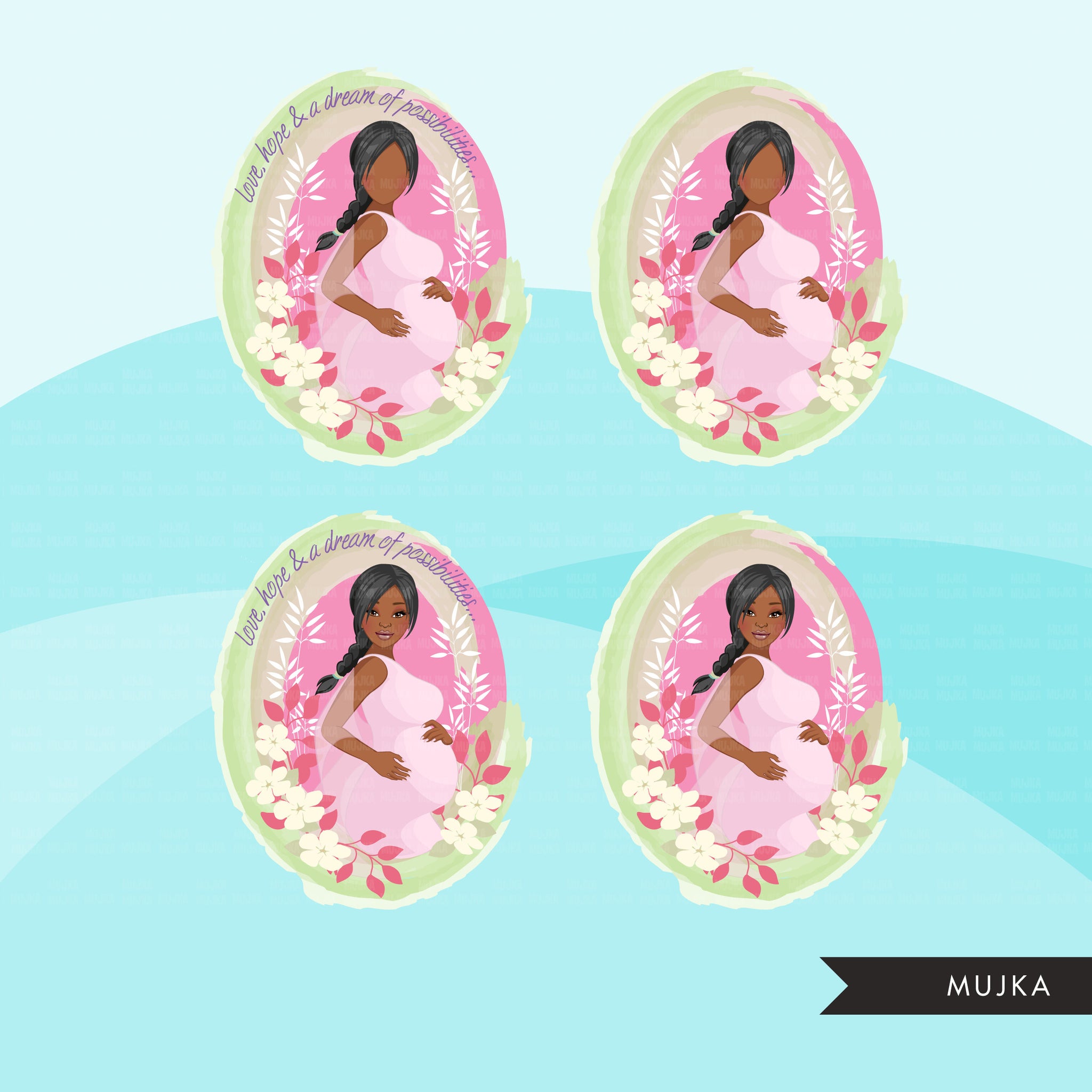 Clipart do Dia das Mães, download digital de designs de sublimação do dia das mães, lembrancinhas para chá de bebê, arte de parede, tranças de mulher negra grávida png