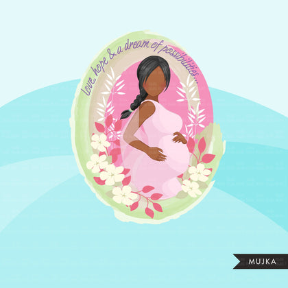Mothers Day clipart, mother's day sublimation designs digital download, baby shower favors, wall art, pregnant black woman braids png