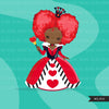 Alice in Wonderland Clipart, afro Mad Hatter Tea Party clipart, African American queen of hearts, sublimation designs Png, files for cricut