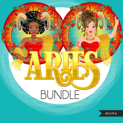 Zodiac Signs, ARIES Clipart BUNDLE, Astrology designs, Horoscope graphics, sublimation designs digital download,  Png for Cricut & Cameo