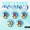 Zodiac Signs, AQUARIUS Clipart BUNDLE, Astrology designs, Horoscope graphics, sublimation designs digital download,  Png for Cricut & Cameo