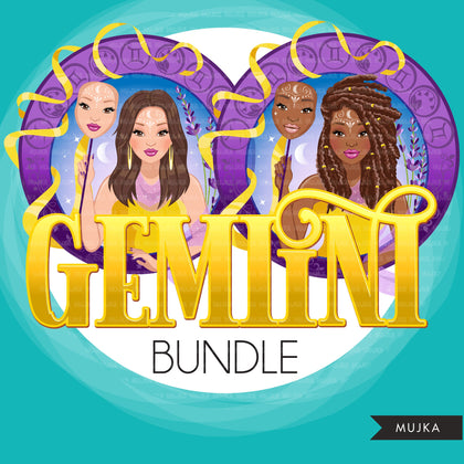 Zodiac Signs, GEMINI Clipart BUNDLE, Astrology designs, Horoscope graphics, sublimation designs digital download,  Png for Cricut & Cameo