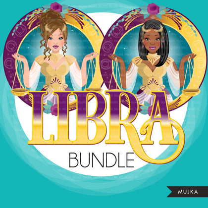 Zodiac Signs, LIBRA Clipart BUNDLE, Astrology designs, Horoscope graphics, sublimation designs digital download,  Png for Cricut & Cameo