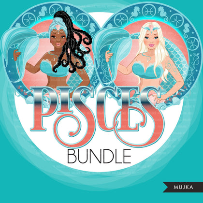 Zodiac Sign, PISCES Clipart BUNDLE, Astrology designs, Horoscope graphics, sublimation designs digital download,  Png for Cricut & Cameo