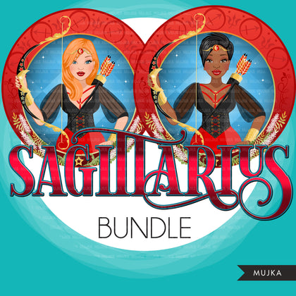 Zodiac Sign, SAGITTARIUS Clipart BUNDLE, Astrology designs, Horoscope graphics, sublimation designs digital Png for Cricut & Cameo