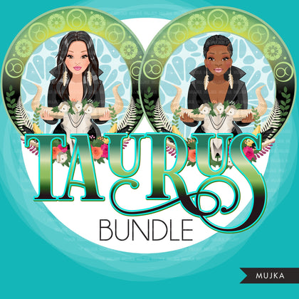 Zodiac Sign, TAURUS Clipart BUNDLE, Astrology designs, Horoscope graphics, sublimation designs digital download, Png for Cricut & Cameo