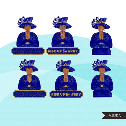 Church ladies clipart, praying sisters sublimation designs, black curvy woman, faith shirt, RISE UP & PRAY graphics, Bible religious png