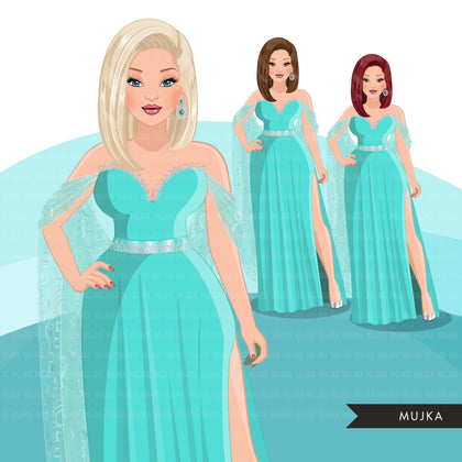 Fashion Clipart, aqua dress, woman designs, sisters, friends, sisterhood Sublimation designs digital download for Cricut