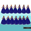Fashion Clipart, blue dress, black woman braids, sisters, curvy friends, sisterhood Sublimation designs digital download for Cricut