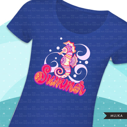 Imágenes prediseñadas de verano, diseños de sublimación png de caballito de mar, descarga digital, vibraciones de verano png, descarga digital de camisa de verano para cricut