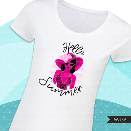 Hello summer clipart, hello summer sublimation designs digital download, pink leopard print png, summer shirt digital download for cricut
