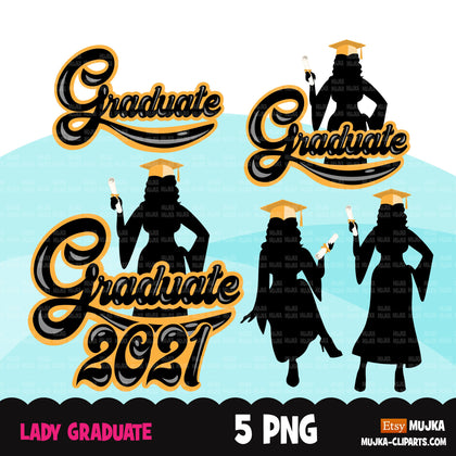 Grad Clipart, Graduation 2021 png, woman grad sublimation designs digital download, class of 2021 png, senior graduate women clip art