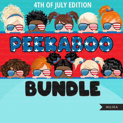 4th of july Peekaboo Clipart Bundle, Peekaboo girl, peekaboo boy, Best friends, siblings shirts, grand kids graphics, sublimation designs