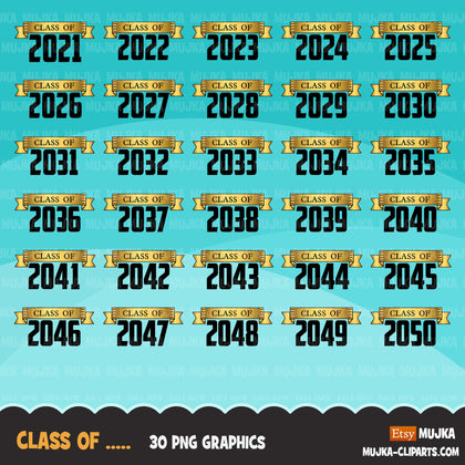 Graduation Clipart, Grads 2021- 2050 graduation banner, class of 2021 sublimation designs digital download gold banner graphics, PNG school clip art