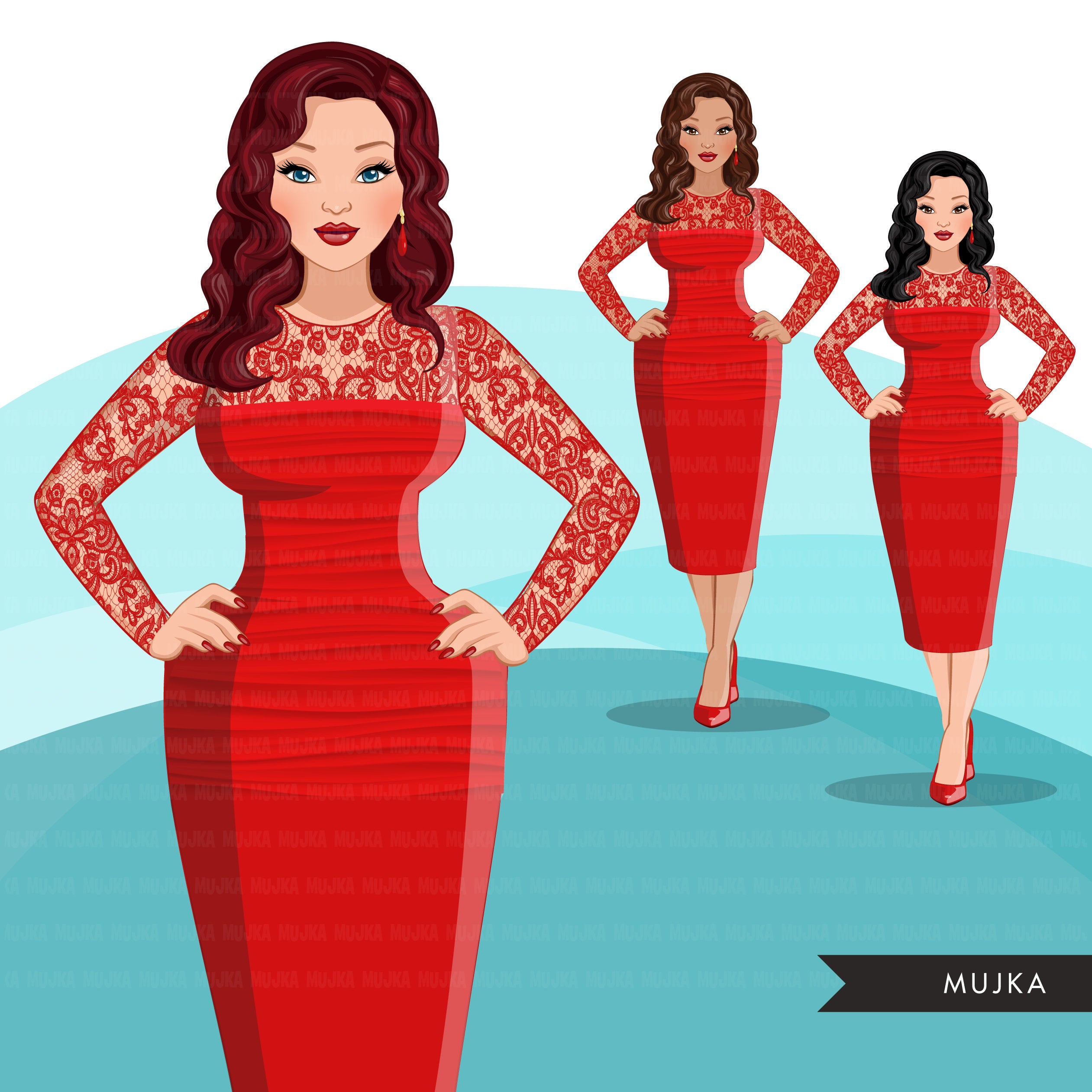 Fashion Clipart, red dress, birthday party, anniversary, curvy sisters –  MUJKA CLIPARTS