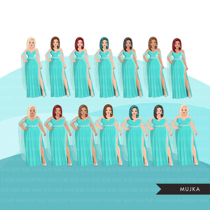 Fashion Clipart, aqua dress, woman designs, sisters, friends, sisterhood Sublimation designs digital download for Cricut