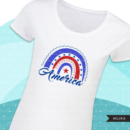 Clipart de arco-íris de 4 de julho, download de designs de sublimação patriótica, América png, gráficos de arco-íris americano, bandeira americana PNG