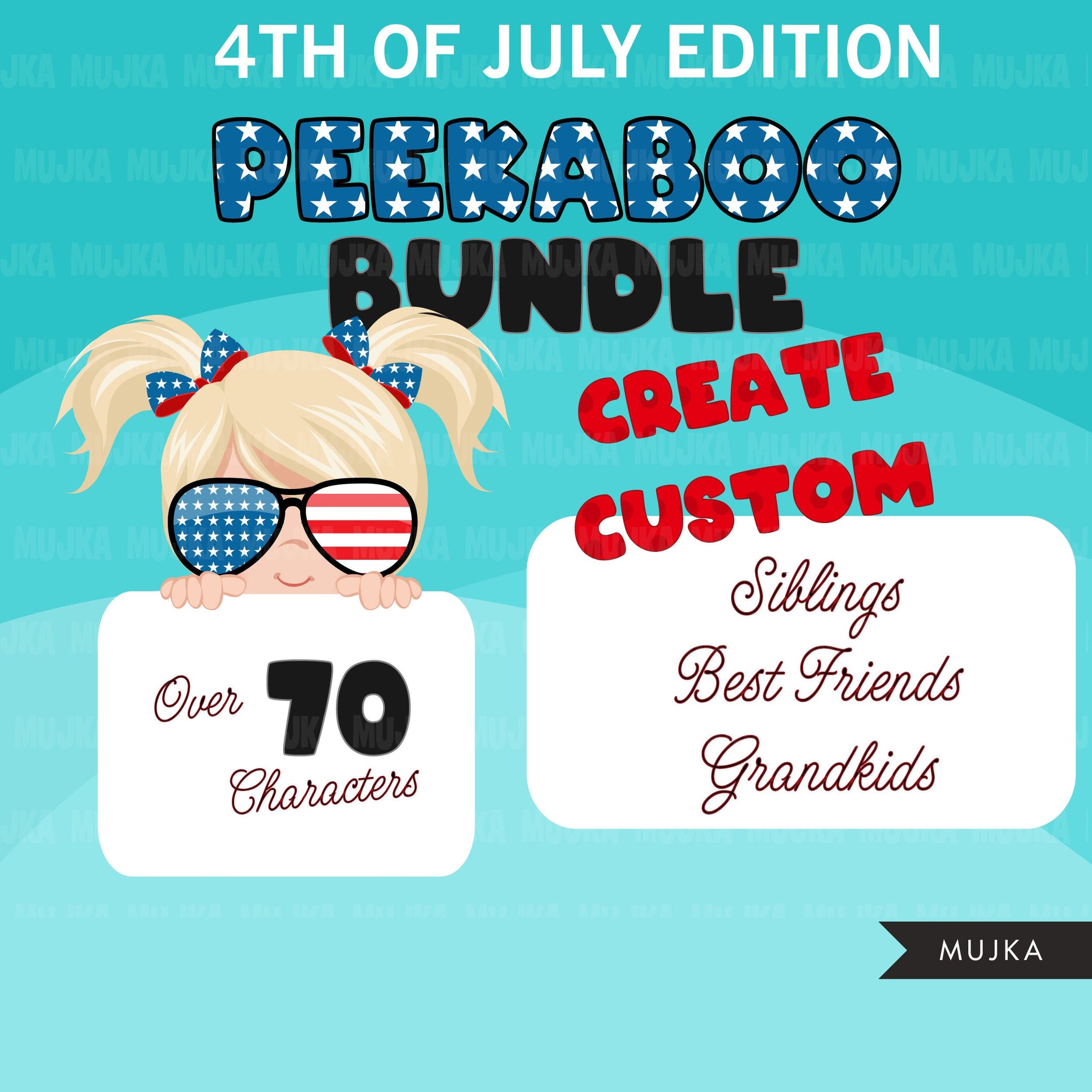 4th of july Peekaboo Clipart Bundle, Peekaboo girl, peekaboo boy, Best friends, siblings shirts, grand kids graphics, sublimation designs