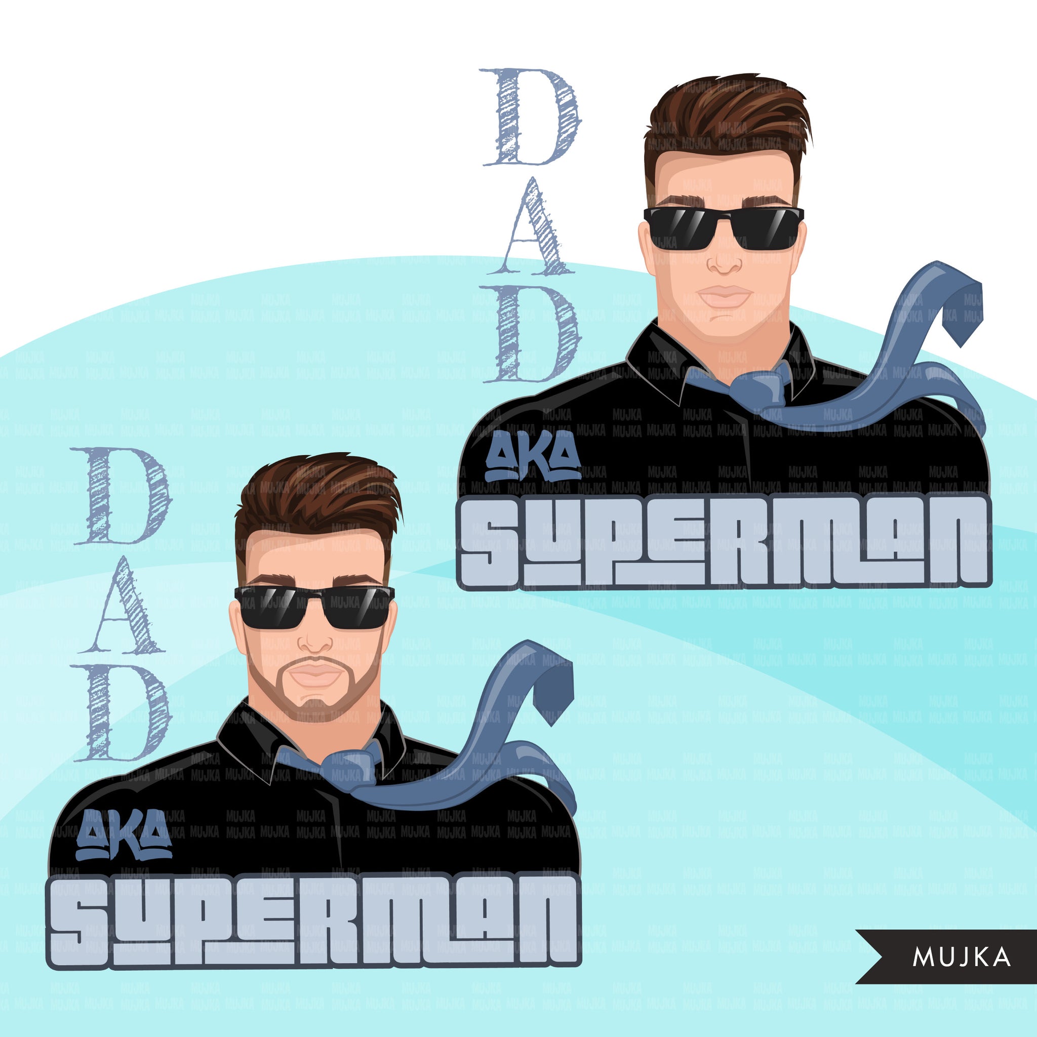 Father's Day clipart, fathers day sublimation designs, man with goatee, dad shirt, Dad aka superman, shirt graphics png