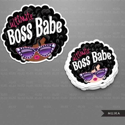 Boss babe clipart, ultimate boss babe, sublimation designs digital download, Afro boss babe digital stickers, printable black girls png