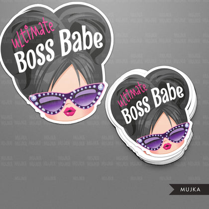 Boss babe clipart, ultimate boss babe png, sublimation designs digital download, boss babe digital stickers, printable messy bun girls png