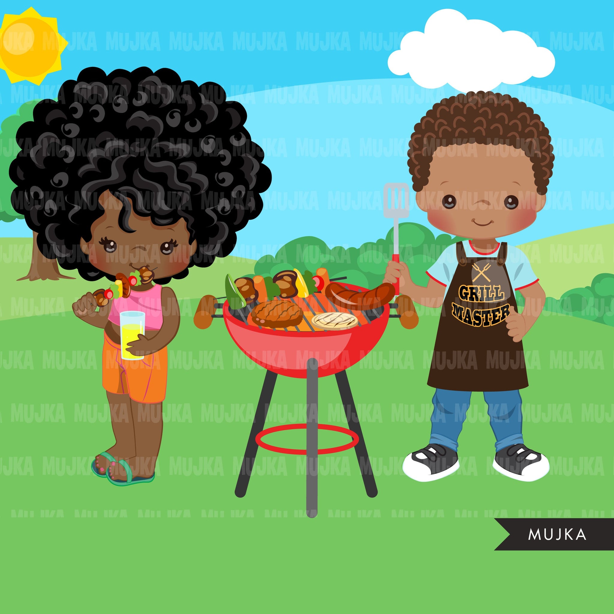 Grillmaster, BBQ Clipart Bundle, Picnic graphics, Best friends clipart, summer bbq, sublimation png, black girl, black boy, birthday png