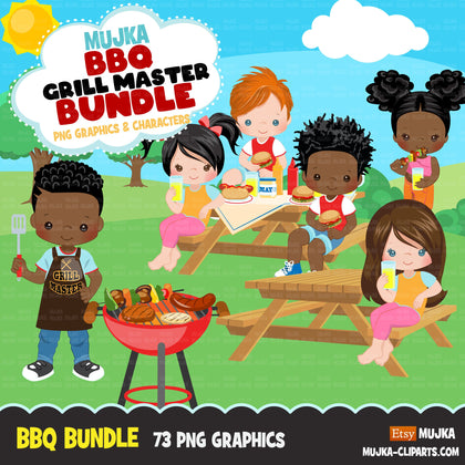 Grillmaster, BBQ Clipart Bundle, Picnic graphics, Best friends clipart, summer bbq, sublimation png, black girl, black boy, birthday png