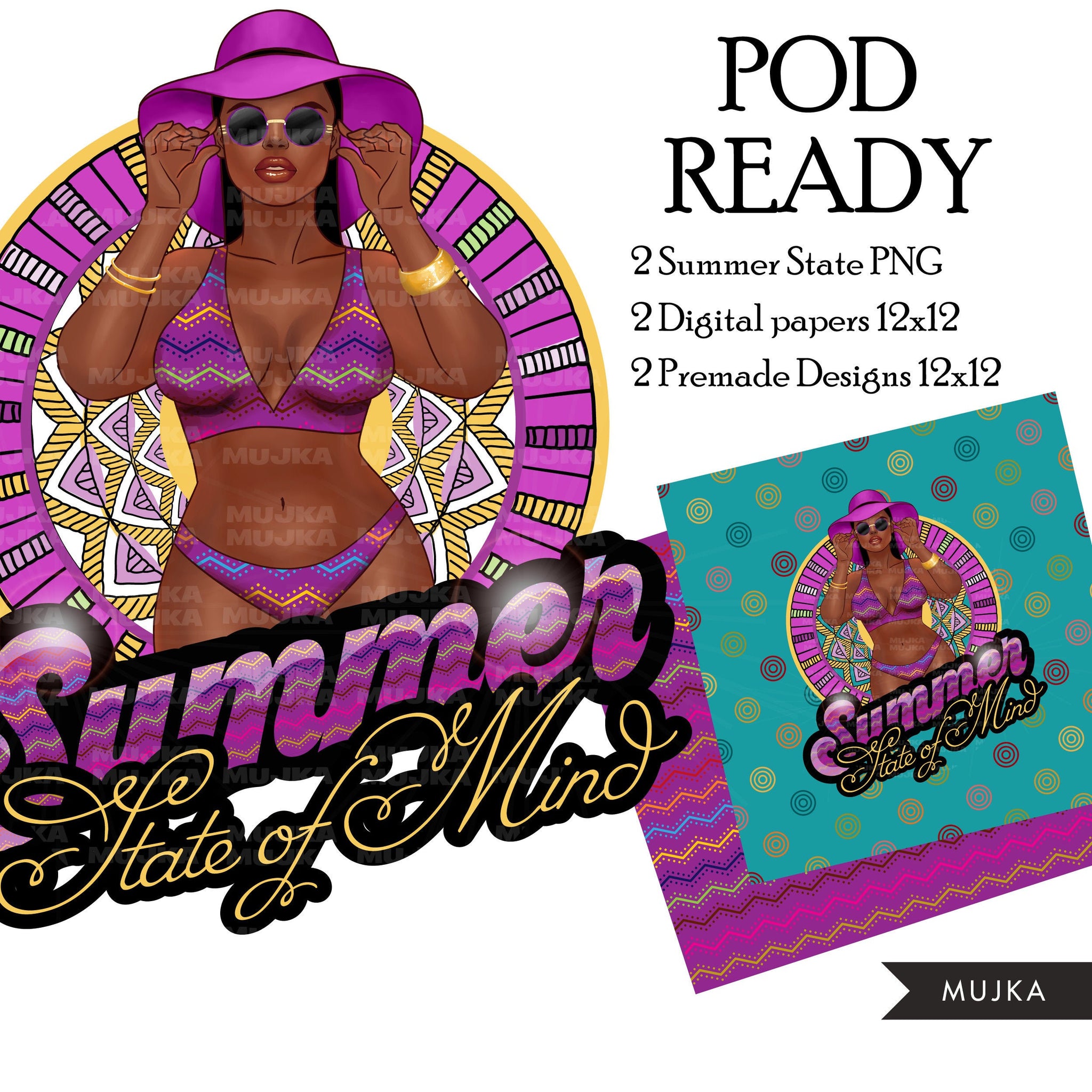 Summer State of Mind PNG, Sublimation designs, Summer clipart, vacation digital papers, Beach Girls, Fashion girl, black woman clipart