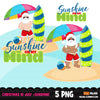 Christmas in July PNG, Santa surf sublimation designs, sunshine on my mind png, digital download, Black Santa summer graphics, Surf life