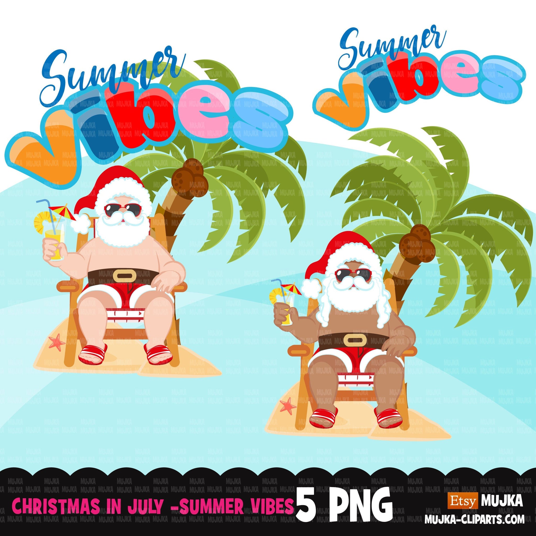 Christmas in July PNG, Summer vibes sublimation designs, digital download, Black Santa summer graphics, Surf life, palm tree, summer tees