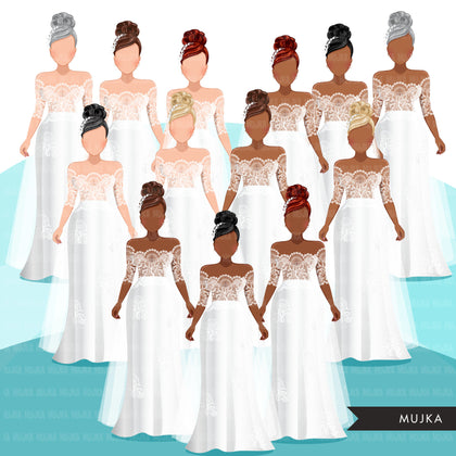 Bridal clipart, Fashion Clipart, wedding png, sublimation designs, digital art, Black bride, Asian bride, Latino bride graphics, bride png