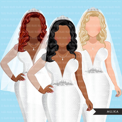 Bridal clipart, Fashion Clipart, wedding png, sublimation designs, digital art, Black bride, Asian bride, Latino bride graphics, bride png