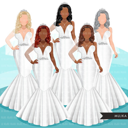 Bridal clipart, Fashion Clipart, wedding png, sublimation designs, digital art, Black bride, Asian bride, Latino bride graphics, bride png