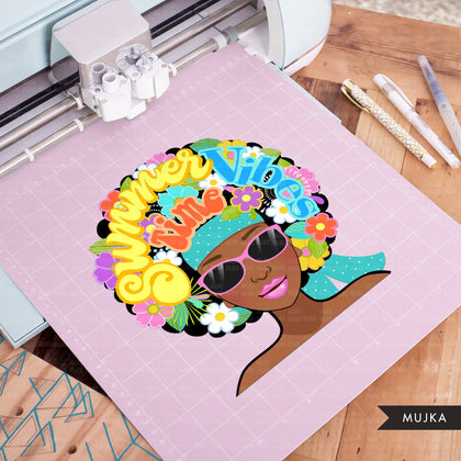 Summer vibes clipart, Black woman clipart, floral afro sublimation designs download, summer quotes, tshirt designs, afro woman png