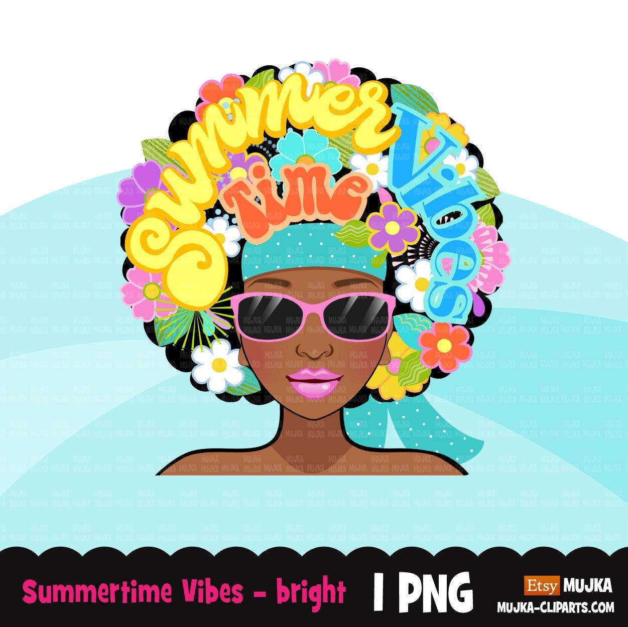 Summer vibes clipart, Black woman clipart, floral afro sublimation designs download, summer quotes, tshirt designs, afro woman png