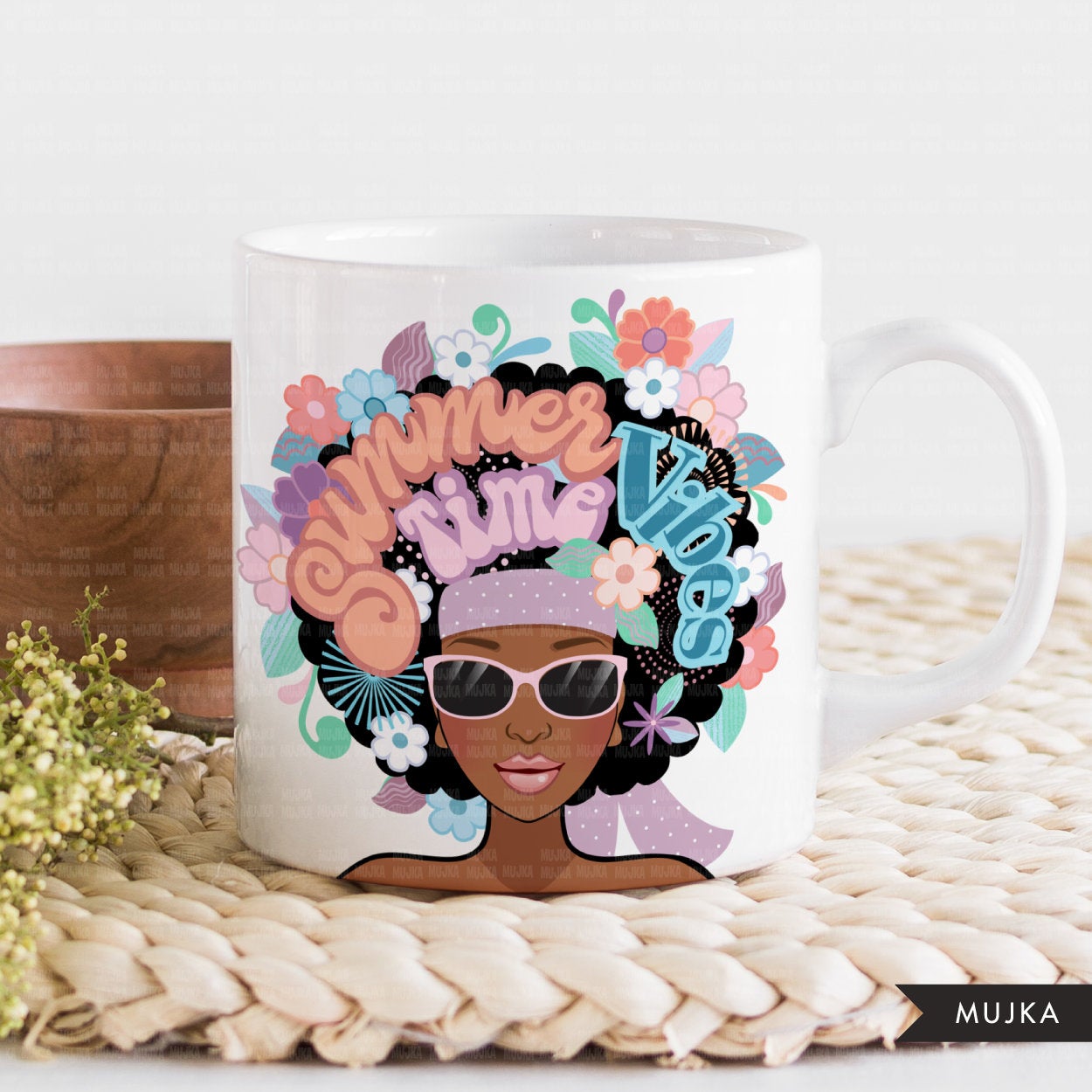 Summer vibes clipart, Black woman clipart, pastel floral afro sublimation designs download, summer quotes, tshirt designs, afro woman png