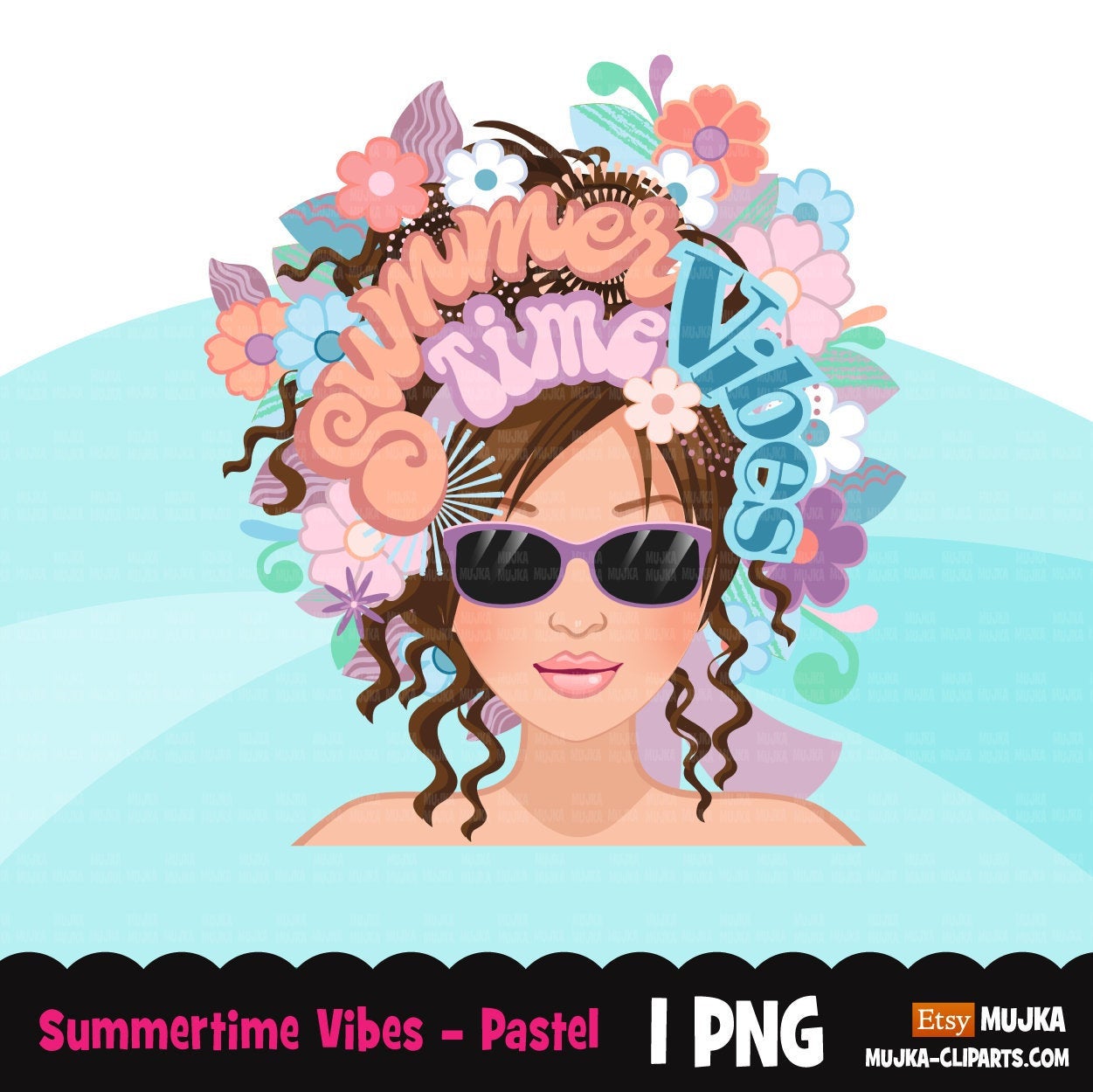Summer vibes clipart, messy bun woman clipart, pastel floral sublimation designs download, summer quotes, tshirt designs, woman png