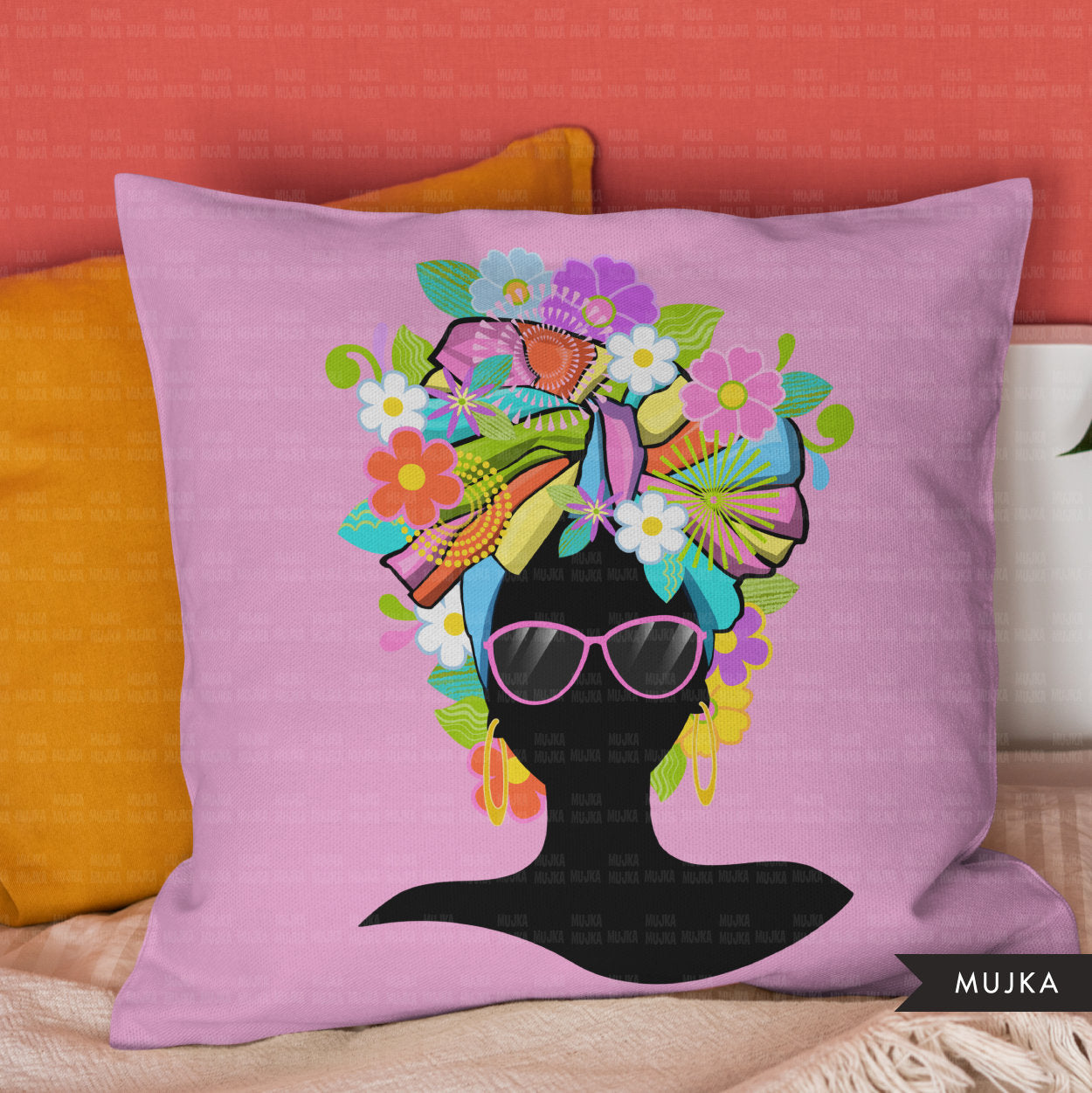 African woman head wrap clipart, floral afro sublimation designs download, summer tshirt designs, black woman silhouette png