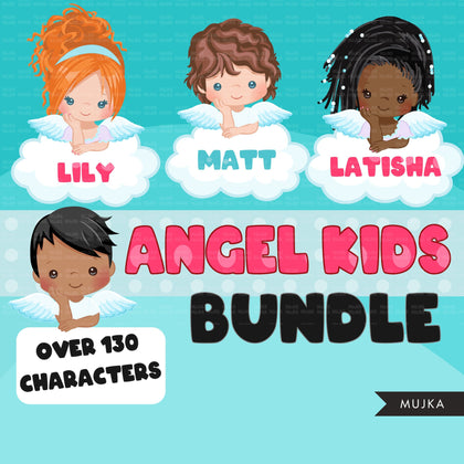 Angel Clipart Bundle, Angel kids, angel boy, angel girl, angel wings png, peekaboo angels, siblings shirts, grand kids graphics, sublimation