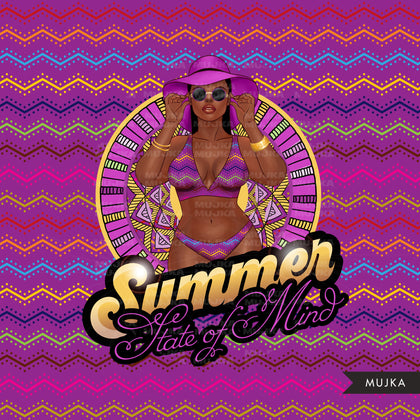 Summer State of Mind PNG, Sublimation designs, Summer clipart, vacation digital papers, Beach Girls, Fashion girl, black woman clipart