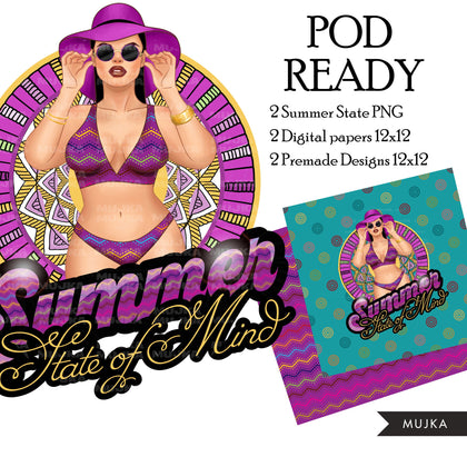 Summer State of Mind PNG, Sublimation designs, Summer clipart, vacation digital papers, Beach Girls, Fashion girl, fashion woman clipart