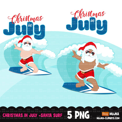 Beach clipart, Christmas in July PNG, santa sublimation designs, digital download, Black Santa summer graphics, Surf life, santa tees