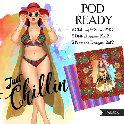 Summer Vibes PNG, Just chillin Fashion Sublimation designs, Summer clipart, vacation digital papers, Beach Girls, woman clipart