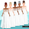 Bridal clipart, Fashion Clipart, wedding png, sublimation designs, digital art, Black bride, Asian bride, Latino bride graphics, bride png
