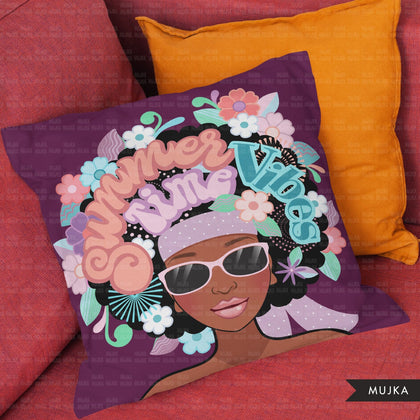 Summer vibes clipart, Black woman clipart, pastel floral afro sublimation designs download, summer quotes, tshirt designs, afro woman png