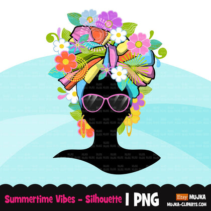 African woman head wrap clipart, floral afro sublimation designs download, summer tshirt designs, black woman silhouette png