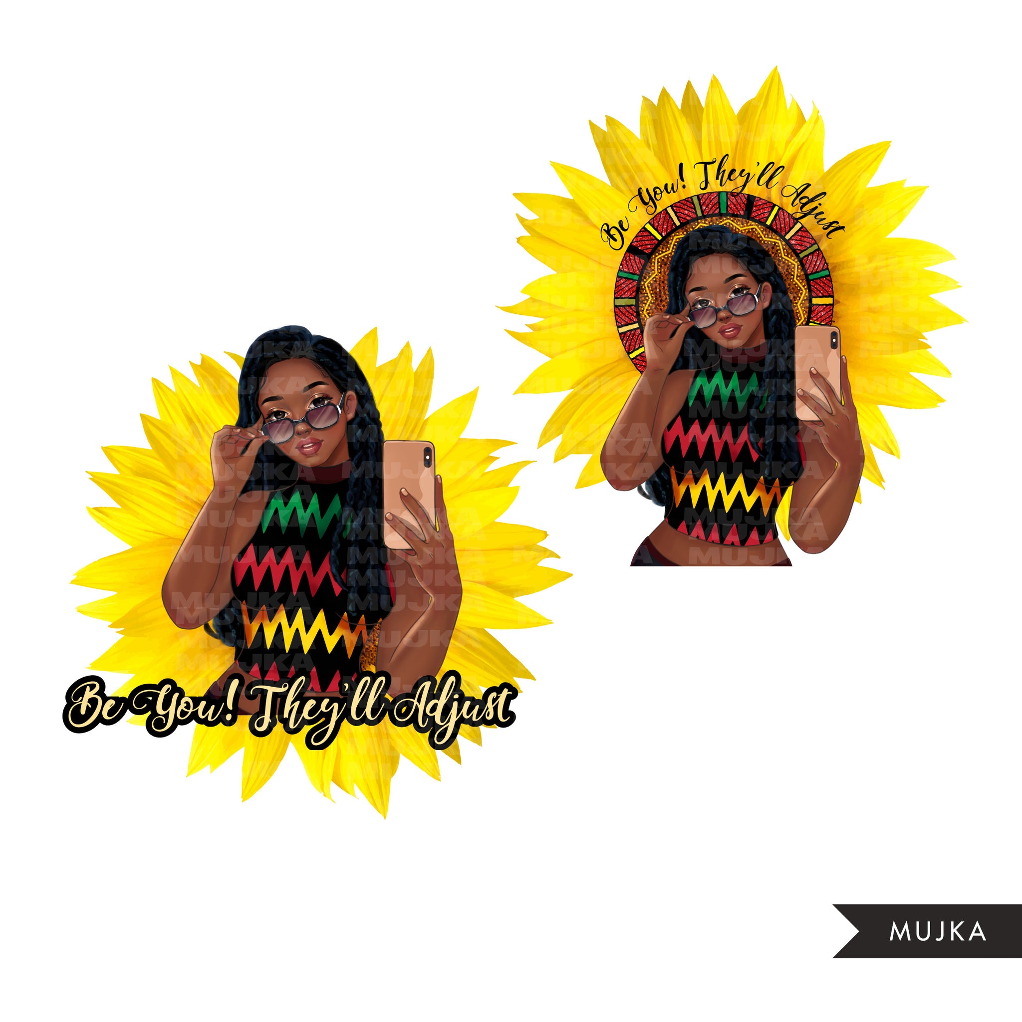 Sunflower PNG, Be you Fashion Sublimation designs, self worth graphics, clipart, glitter digital papers, fashion woman, black woman clipart