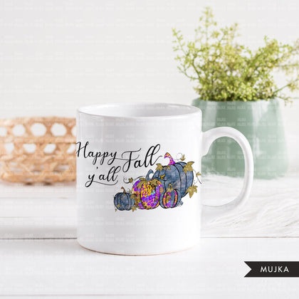 Happy Fall y'all png, Fall pumpkins sublimation designs digital download, denim pumpkins, fall shirt designs, glitter pumpkin graphics