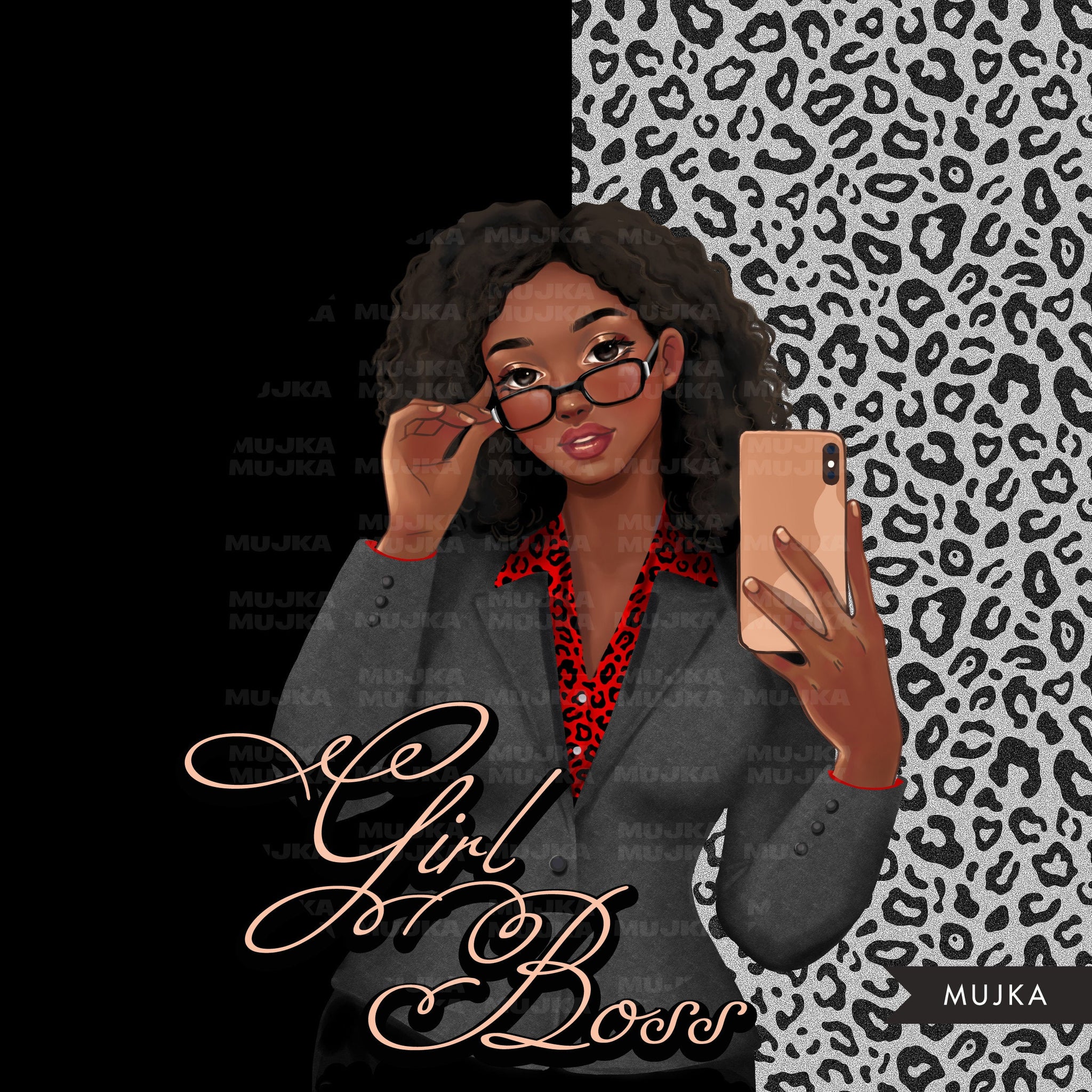 Boss babe PNG, You got this Fashion Sublimation designs, self worth graphics, leopard digital papers, black businesswoman clipart